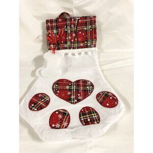 Pet Christmas Stocking 18” Plaid Paw With Bone Name Tags Fireplace Xmas Decor